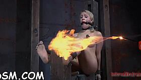 Bound and sucking on that hard toy knob while masturbating