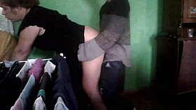 latina milf couple fucks in kitchen by heater