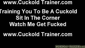 wife watches as real man humiliates cuckold by making her cum