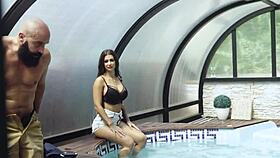 Tattooed Susy Gala Sucks and Wanks Cock by Private Pool. Her Curvy Body Shines in Outdoor Action!