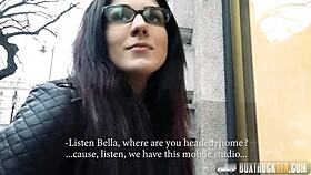 Hot babe Bella Beretta keeps glasses on while pounded hard in public.