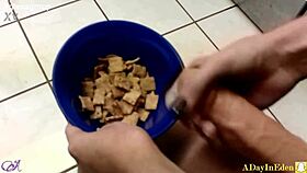 futanari redhead jerks off and squirts cum on cereal in fantasy