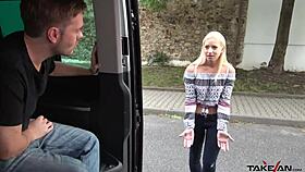 blonde girl with one shoe gets a ride from stranger