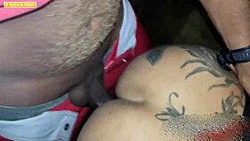 A broke guy skips the motel and gets wild sex with two girls in the public square after a party.