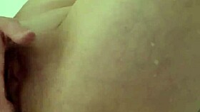 Teen girlfriend masturbates in shower, cream running down shaved legs
