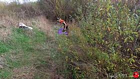 Kitty sucks stranger's dick outdoors passionately