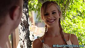 babysitter gives blowjob and gets cumshot