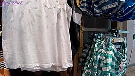 Imagine teen in fitting room blowing consultant, ending with cum swallow