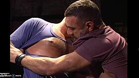 two guys casually spit kiss in the scene