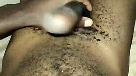 Bold gay twink wanks his hairy big cock solo at home