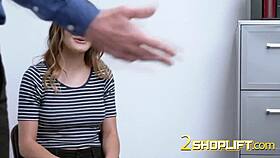 Skinny teen 18+ caught stealing at the mall by horny fit officer.