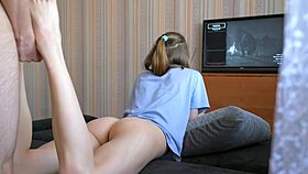 i play with my stepsister's tight area while she plays console