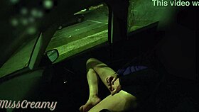 Dogging my wife in public car parking stranger masturbates her pussy until she squirts - caught by voyeur p1 - misscreamy