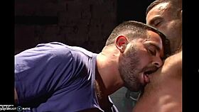 two guys casually spit kiss in the scene