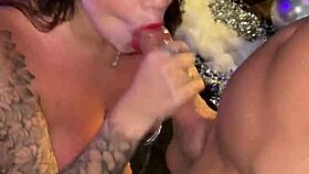 Sara Blonde, give that bodybuilder a public blowjob at his birthday party