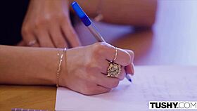 tushy brunettes lure professor. anal threesome gets wild with seduction.