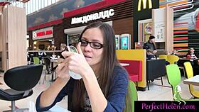 Hot girl public blowjob dick stranger and cum swallow at the resort