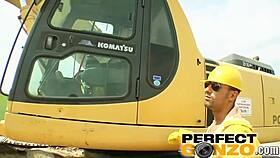 Two horny guys stuff all holes of cute babe with fucking and creampie