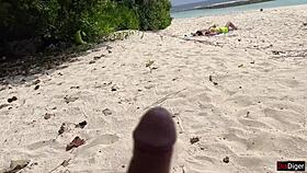 Man, this voyeur jerking off to busty milf and stepdaughter is wild! 😲