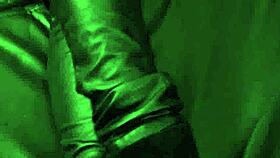 The rock chick poses in leather pants and biker jacket.