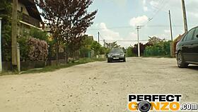 Two horny guys stuff all holes of cute babe with fucking and creampie