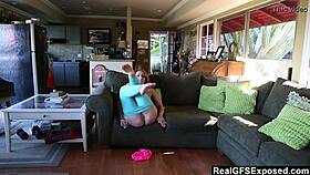 Savannah rips leggings in yoga striptease, unshaved pussy pierced, masturbates to multiple orgasms solo.