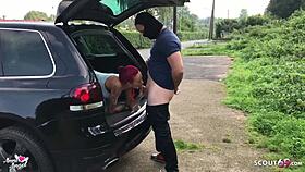 German Redhead Anni Angel's Real Parkplatz Outdoor Bang!