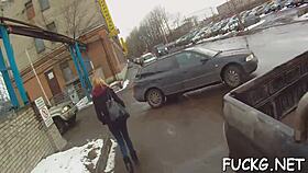 The young woman was picked up and filmed on camera in an amateur setting.