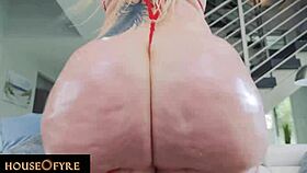 mandy muse and jenna starr's big oiled butts get fucked in interracial 3some