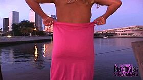 wow, check this smoking hot blonde flashing and peeing in public!