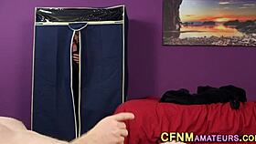 Clothed babe gets spermed hard!