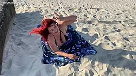 Redhead Prostitute Teases on Beach