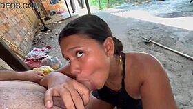 big tits neighbor sucks monster cock outdoor after laundry