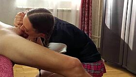 POV blowjob where sexy school student Nata Sweet slurps lollipop and cock, craving cum in mouth.