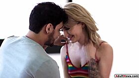 Small tits teen 18+ rides cock and squirts during intense session