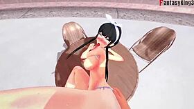 yor forger in bikini gets drilled at pool in spy x family fantasy.