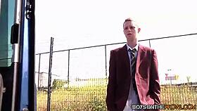 Aiden Jason intensely arouses hung gay lovers in car threesome