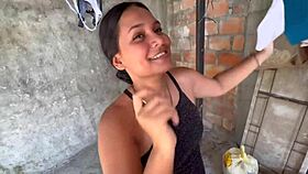 big tits neighbor sucks monster cock outdoor after laundry