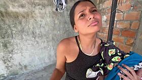 big tits neighbor sucks monster cock outdoor after laundry