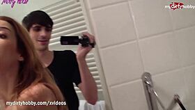 Teen Bent Over Doggystyle Creampie in Bathroom with European Cock