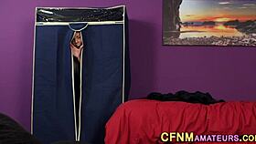 Clothed babe gets spermed hard!