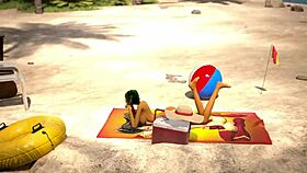 Oily babe gets her pussy pounded at the beach in 3d animation.