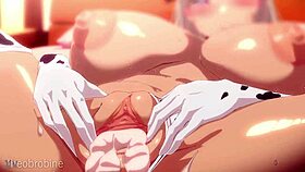 Shenhe in cow cosplay rides in cowgirl position, getting creampie in hentai style