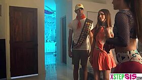 Stuck in a room with teen 18+ stepsister and her hot bff during halloween.