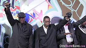 Babe gargles and gags on black dicks 😈