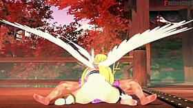 Angelwomon evolves and interacts with three Digimon in fantasy