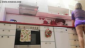 hey stepson, spying on stepmom in the kitchen, wanna see under my skirt?