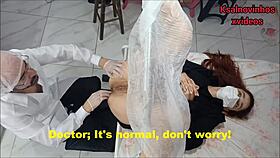 that perverted gynecologist doctor is blackmailing the white girl in his office