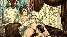 Vintage cartoon art explores antique erotic themes in anime style.