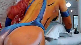 Cosplay camgirl playing anal with huge dildo?